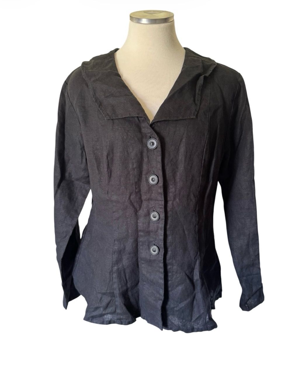 Flax Black Linen-Blend Button Front Shirt